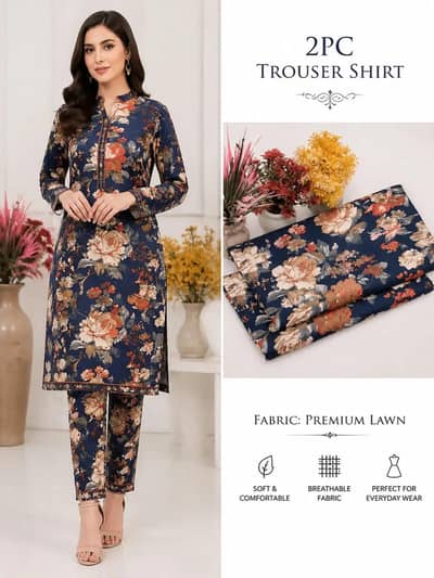 Premium 3-D Block Printed Cotton 2-Piece Unstitched Suit - Blue