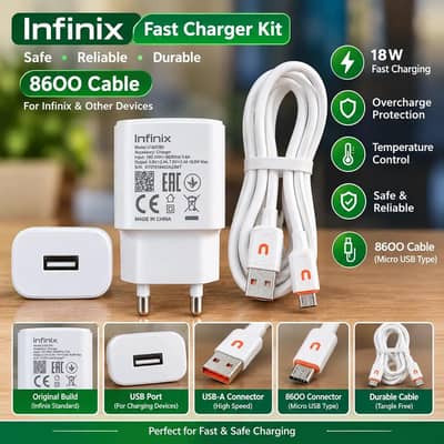 Infinix USB Fast Charger Original Adapter with Micro USB Cable