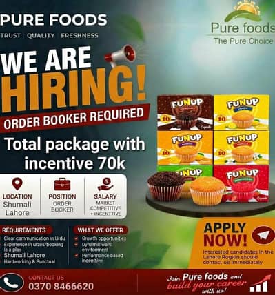 Order bookers required for cakes and juices relevant experience