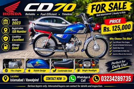 Title: Honda CD 70 2023 Model for Sale – ISB Number