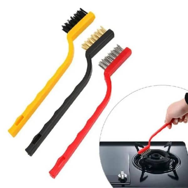 T  3 Pcs Wire Brush Set includes Steel , Brass &Nylon Brush Cleaning Metal & Rust cleaners