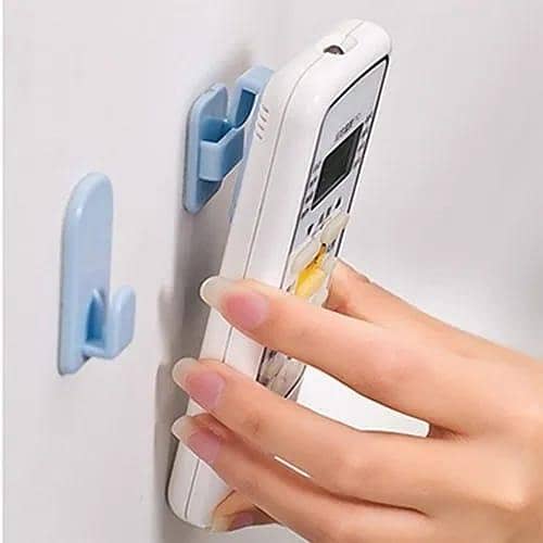T  2 Pair (4Pcs) Self Adhesive Plastic Hooks Holder Remote Control Sticky Hook Hanger TV Air Conditioner Key Wall Storage