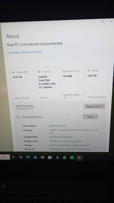 HP Elitebook 820 G3 core i5-6th gen