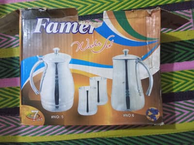 7 Piece Stainless Steel Water Set (Jug + 6 Glasses) - 10/10 Condition