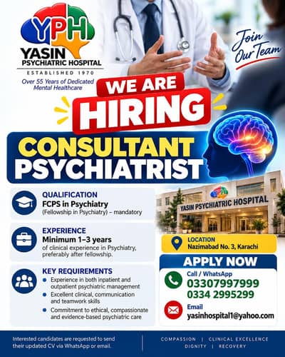 Consultant Psychiatrist Required – FCPS Qualified | Karachi