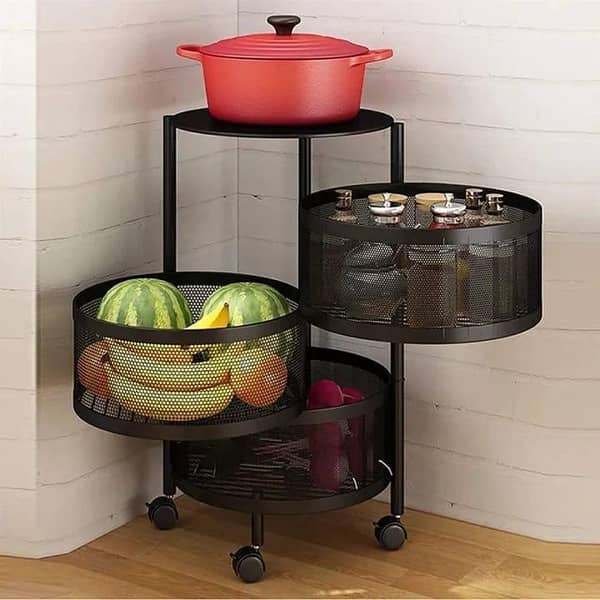 T  HOME CUBE 3 Layer Kitchen Rotating Trolley Portable Storage Rack