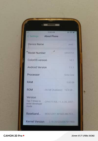 Model: CPH1717 / Oppo A71, 3GB RAM, 16GB ROM 03435599230