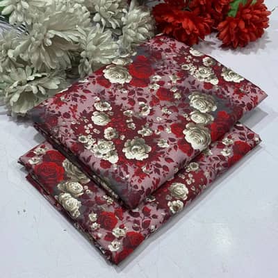 Red floral 2 peice lawn suit -free home delivery Hyderabad