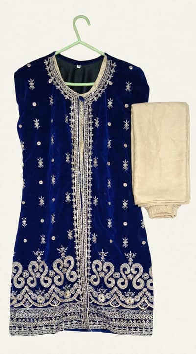 royal blue valvet embroidery party wear