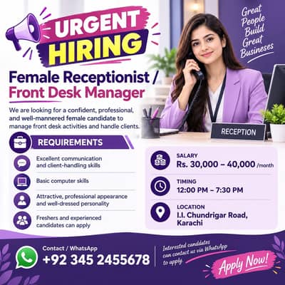Female Receptionist / Front Desk Manager | Receptionist | Job in Kara