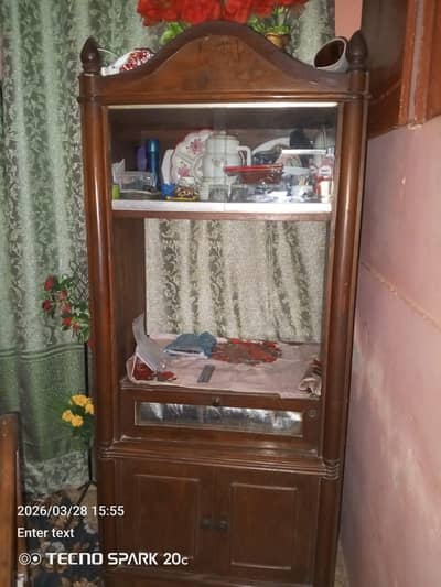 Wooden Display Cabinet with Glass Shelves – Dark Brown