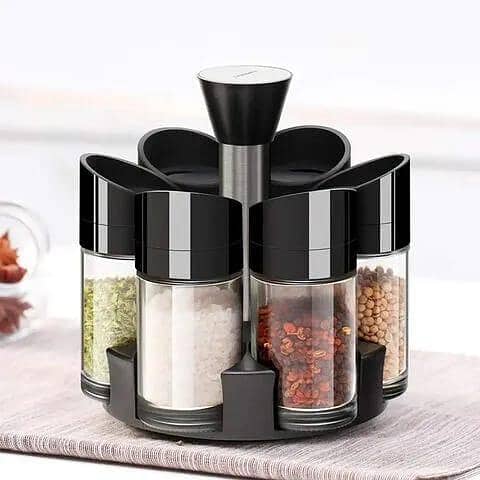 T  6Pcs Revolving Spice Rack Spice Jar Plastic Bottles With Container Storage Rack Pepper Seasoning Sprayer Dispenser Salt Shakers