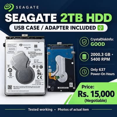 Title: Seagate 2TB HDD + USB Case | Tested | Good Health