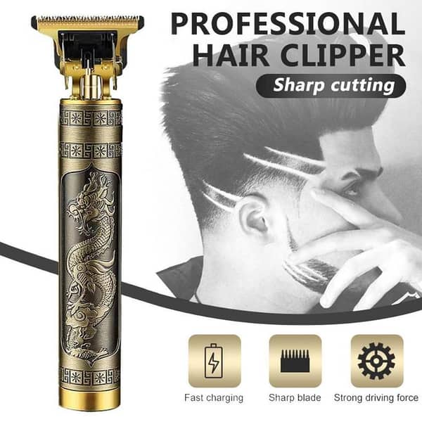 T   Professional Hair Trimmers Golden Dragon, Hair Clippers T Liner outliner Trimmer for Men line up Detailer Electric Cordless Barber Trimmer 0mm Bald Head Beard Trimmer edgers Clippers (Gold)