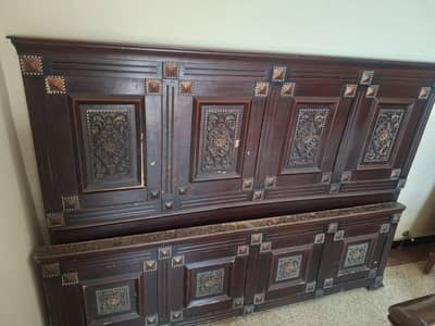 Wooden bed set with side tables