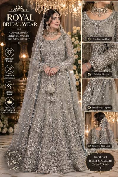 Royal Silver Grey Bridal Dress  | Heavy Embroidery
