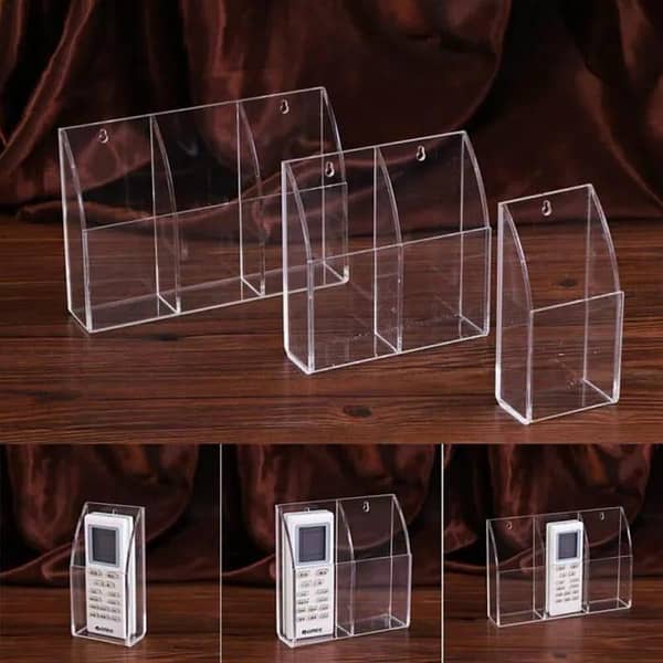 T  Wall Mounted Clear Acrylic TV Air Remote Holder Conditioner Remote Control / Mobile Storage Holder Organizer Stand