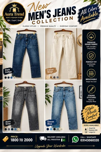 Men’s Denim Pants | Blue, Black, Grey & Beige | All Sizes oder now