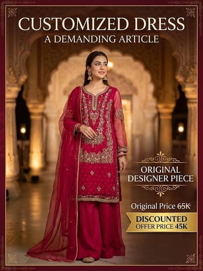 Original Designer Customized Fancy Embroidered Suit – Deep Pink