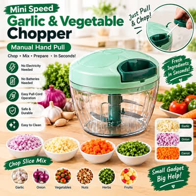 Mini Manual Garlic & Vegetable Chopper – Pull Cord