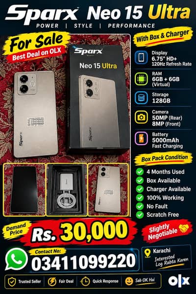 Sparx Neo 15 Ultra 128GB – Box & Charger Available