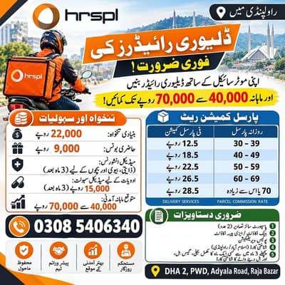Delivery Riders Required in Rawalpindi | Salary Rs. 40,000–70,000