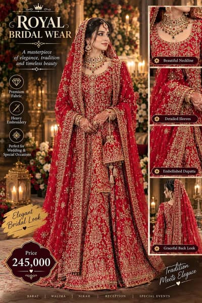 Red Bridal Lehenga with Heavy Golden Embroidery | Wedding Barat Dress