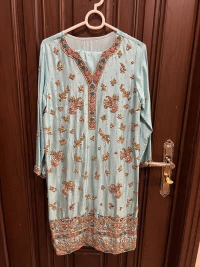 Pure raw silk fancy handwork dress for wedding