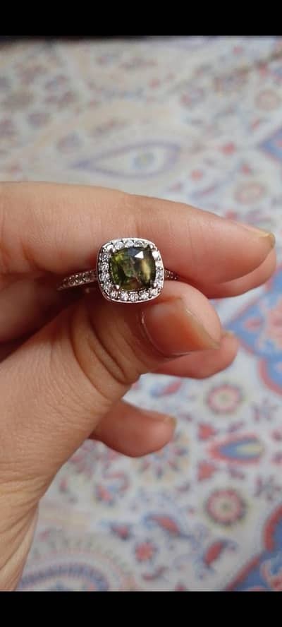 green bluesh sapphire and afghan yaqoot ring in silver