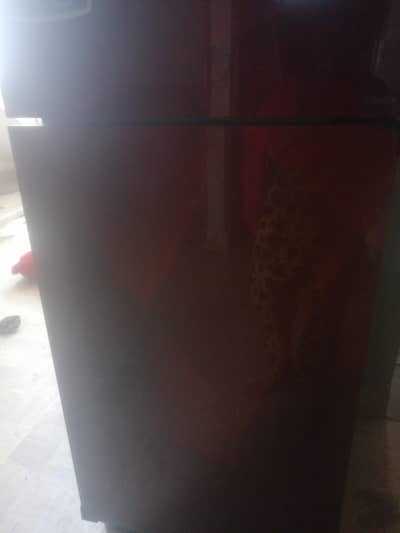 red and black shade full glass fridge