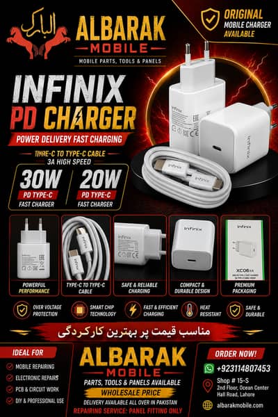 Infinix Original PD Fast Charger – 20W & 30W Type-C to Type-C