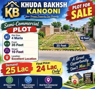  4 Marla Semi-Commercial Plot for Sale Khuda Bakhsh Colony Airport Rd