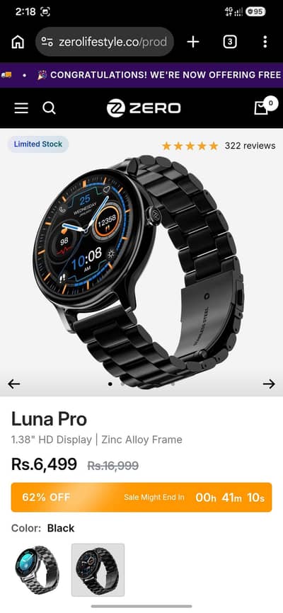 Brand New Box Pack Zero Luna Pro Smart Watch Black with full Warranty