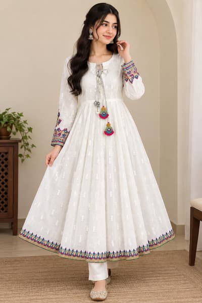 Maria B. Elegant White Embroidered Dress with Trouser