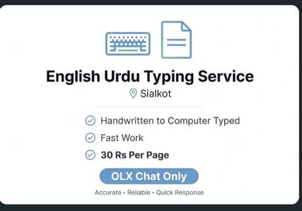 English Urdu typing service available handwritten to computer