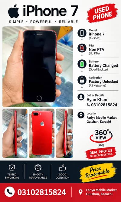 iPhone 7 Red 256GB | Non PTA | Factory Unlocked | Battery Changed