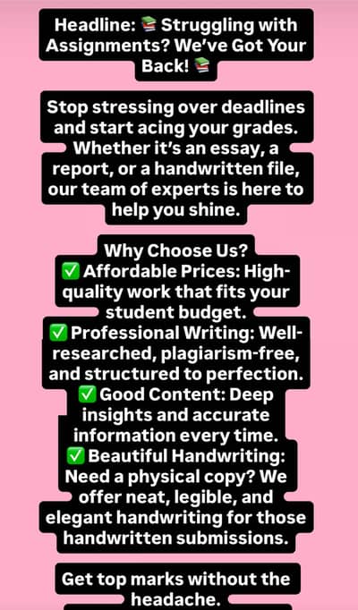 Assignment servies available