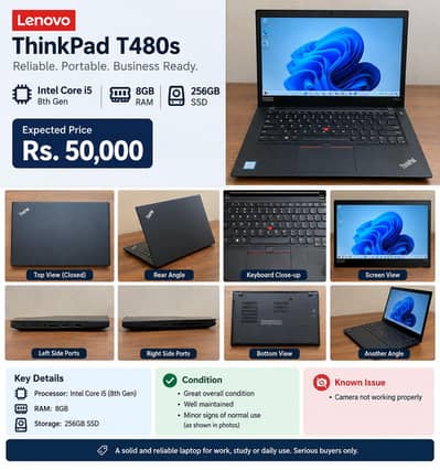 Lenovo ThinkPad T480s – Core i5 8th Gen | 8GB RAM | 256GB SSD