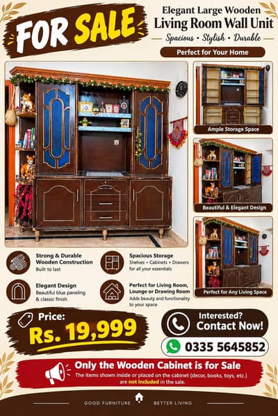 Large Wooden Living Room Wall Unit- Spacious and Stylish Cabinet
