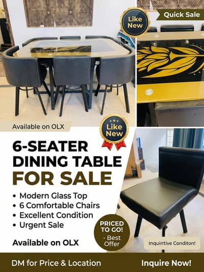 6 seaters dining table , glass top dining table , room dining table
