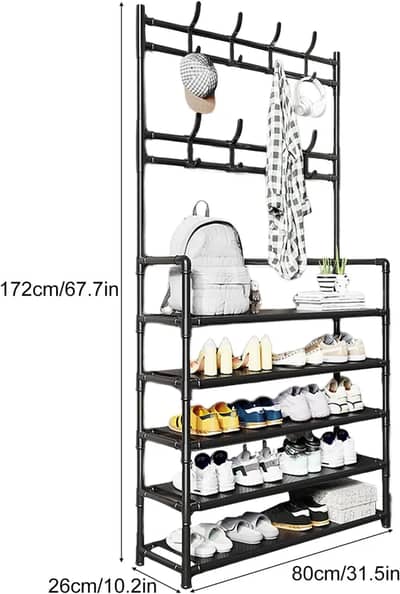 Tier Metal Shoe & Coat Rack | Shoe Storage with Hanger