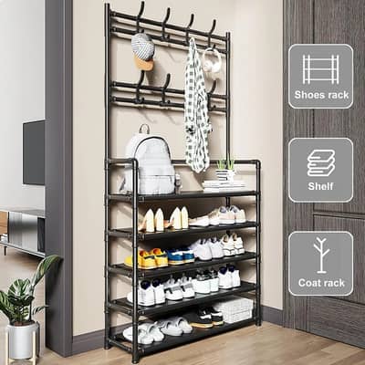 Tier Metal Shoe & Coat Rack | Shoe Storage with Hanger