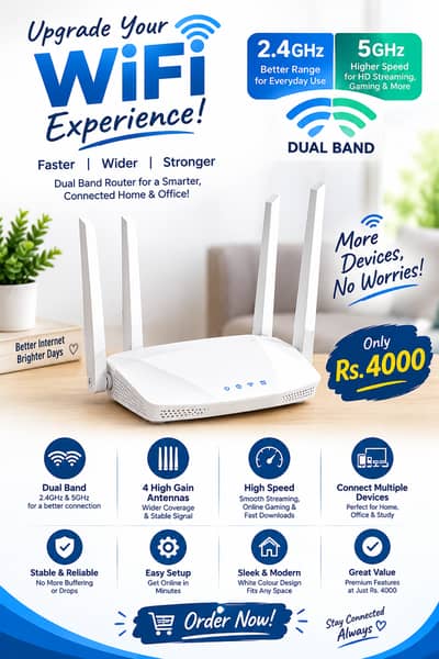 Dual-Band Wi-Fi Router 2.4Ghz / 5ghz— Rs. 4,000 Only!