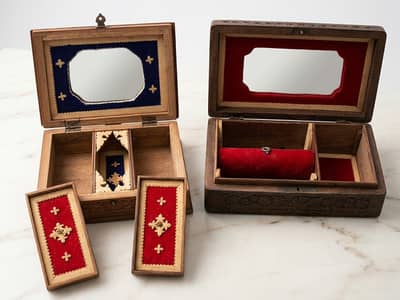2 Handmade Wooden Jewelry Boxes for Sale