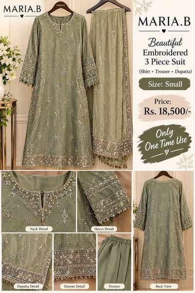 Maria. B Luxury Embroidered 3 Piece Suit | Small Size | Rs. 18,500