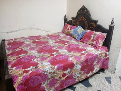 Double Bed with Mattress and Dressing Table for Sale