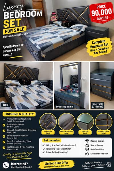 modern luxury double bed and side table+dressing table