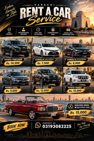 Daily Car Rental Service Karachi - Mercedez / Civic / Revo /Fortuner