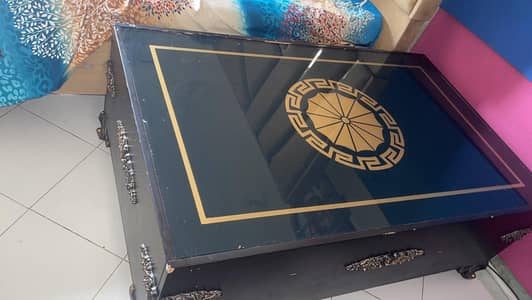 Elegant Black & Gold Glass Top Table for Sale