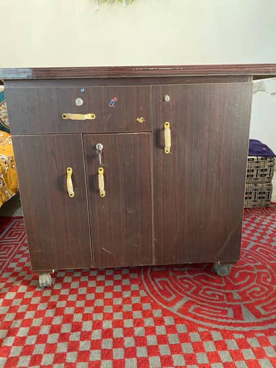 Wooden Storage Cabinet with Drawer and Wheels